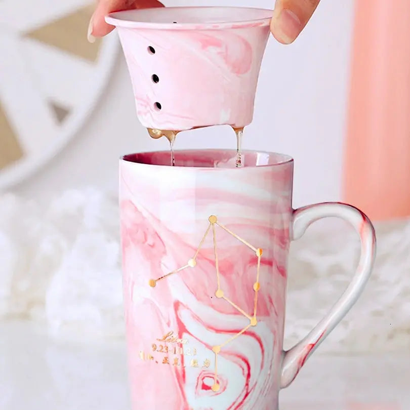 Natural Marble 12 Constellation Ceramic Pink Zodiac Mug With Lid Coffee Mugs Creative Personality Cup 380ml Cups And Mugs Xicara by All Mart Bristol Ltd