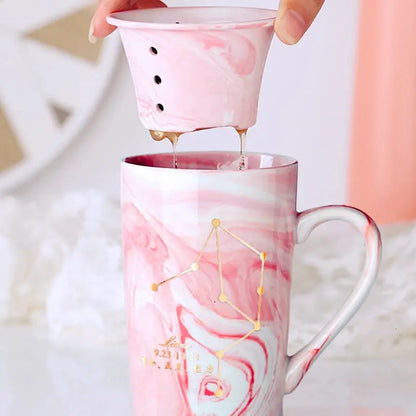 Natural Marble 12 Constellation Ceramic Pink Zodiac Mug With Lid Coffee Mugs Creative Personality Cup 380ml Cups And Mugs Xicara by All Mart Bristol Ltd