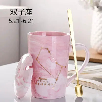 Natural Marble 12 Constellation Ceramic Pink Zodiac Mug With Lid Coffee Mugs Creative Personality Cup 380ml Cups And Mugs Xicara by All Mart Bristol Ltd