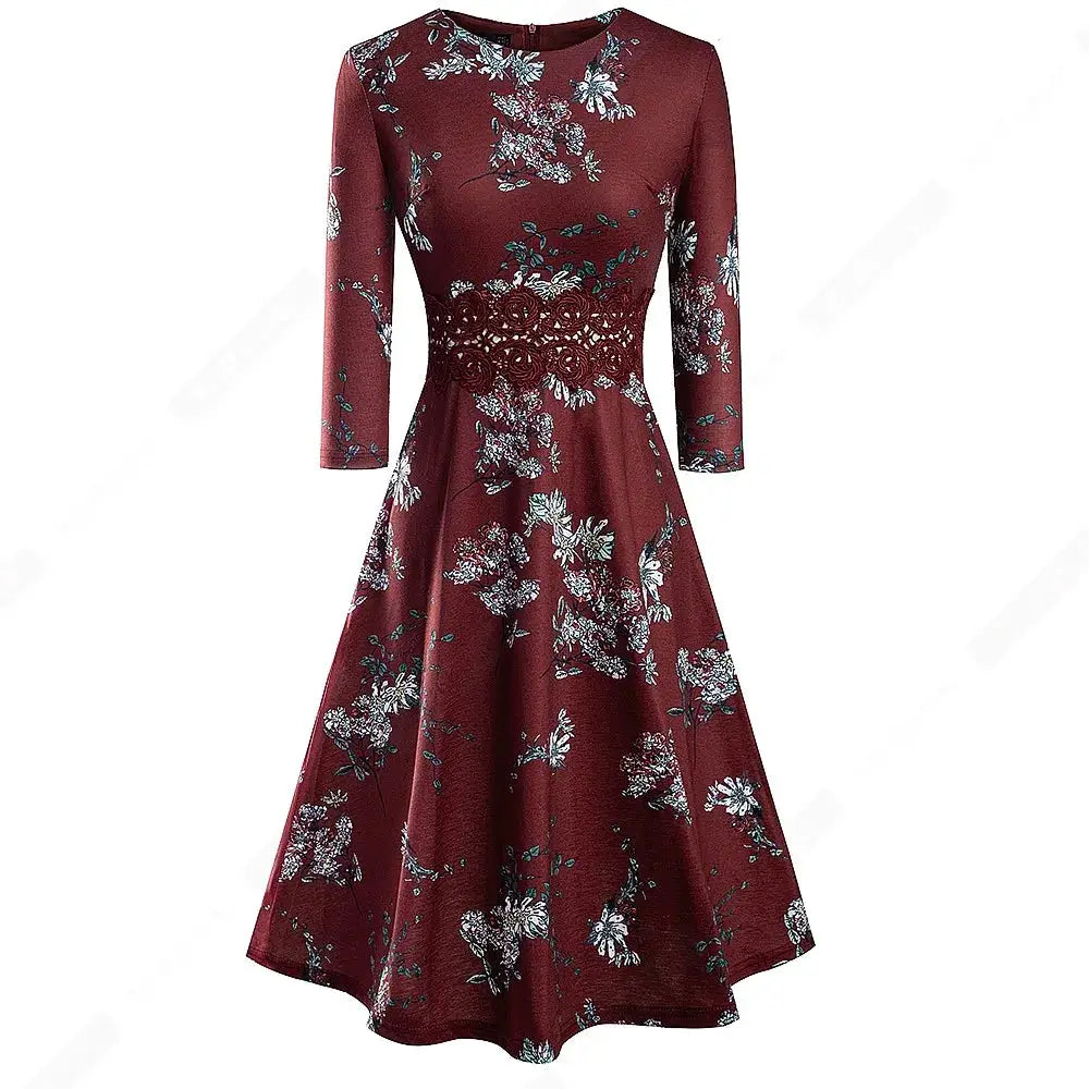 Women Vintage Casual Round Neck A line Summer Elegant Floral Lace Patchwork Sleeveless Tunic Party Swing Dress HA079 by All Mart Bristol Ltd