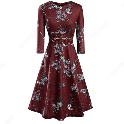 Women Vintage Casual Round Neck A line Summer Elegant Floral Lace Patchwork Sleeveless Tunic Party Swing Dress HA079 by All Mart Bristol Ltd