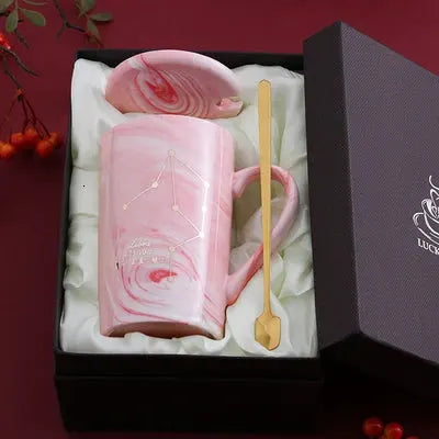 Natural Marble 12 Constellation Ceramic Pink Zodiac Mug With Lid Coffee Mugs Creative Personality Cup 380ml Cups And Mugs Xicara by All Mart Bristol Ltd