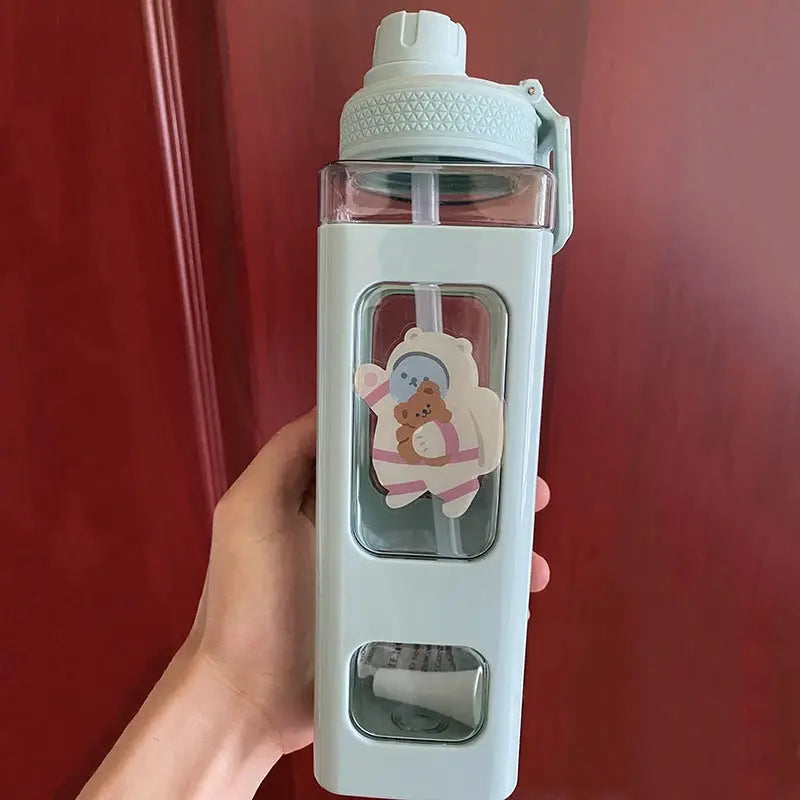 Kawaii Shaker Water Bottle With Straw Sticker Cute BPA Free 700ml/900ml Plastic Tea Milk Portable Gourde Drink Bottle For Girl by All Mart Bristol Ltd