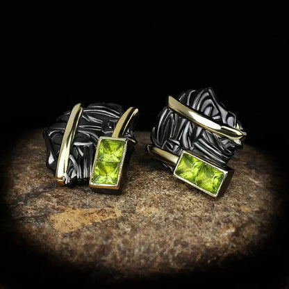 Unique 925 Silver Women's Earrings Black Gold Two-tone Jewelry Inlaid with Green Crystal Earrings Women's Party Jewelry by All Mart Bristol Ltd