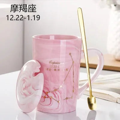 Natural Marble 12 Constellation Ceramic Pink Zodiac Mug With Lid Coffee Mugs Creative Personality Cup 380ml Cups And Mugs Xicara by All Mart Bristol Ltd
