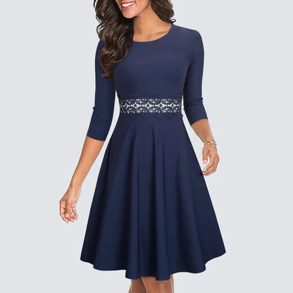 Women Vintage Casual Round Neck A line Summer Elegant Floral Lace Patchwork Sleeveless Tunic Party Swing Dress HA079 by All Mart Bristol Ltd