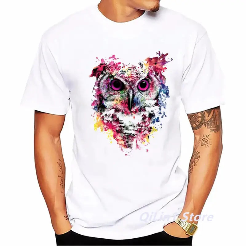 Watercolor Lion/Wolf/Owl/Tiger/Deer Animal Print Tee Shirt Homme Summer Top Male White Short Sleeve T-Shirt Men Hip Hop T Shirt by All Mart Bristol Ltd