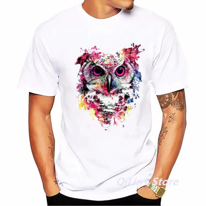 Watercolor Lion/Wolf/Owl/Tiger/Deer Animal Print Tee Shirt Homme Summer Top Male White Short Sleeve T-Shirt Men Hip Hop T Shirt by All Mart Bristol Ltd