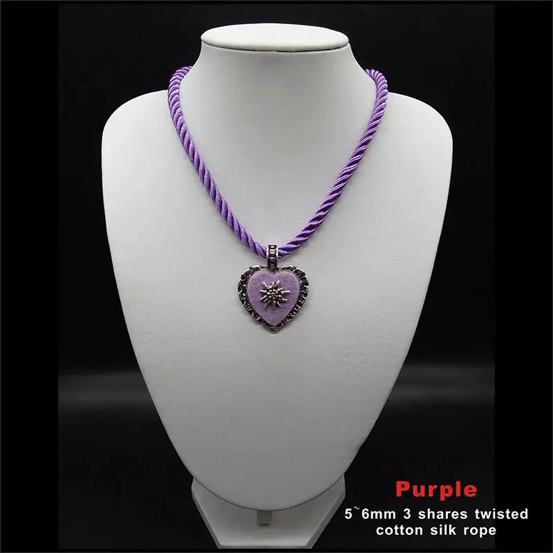 Bavarian Drawstring Cord Necklace Heart Edelweiss Pendant Ladies Costume Oktoberfest Jewelry Taditional German Pendant Necklace by All Mart Bristol Ltd