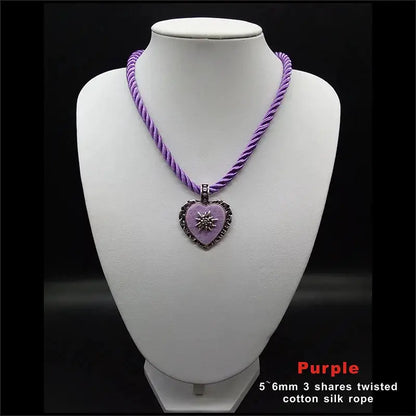 Bavarian Drawstring Cord Necklace Heart Edelweiss Pendant Ladies Costume Oktoberfest Jewelry Taditional German Pendant Necklace by All Mart Bristol Ltd