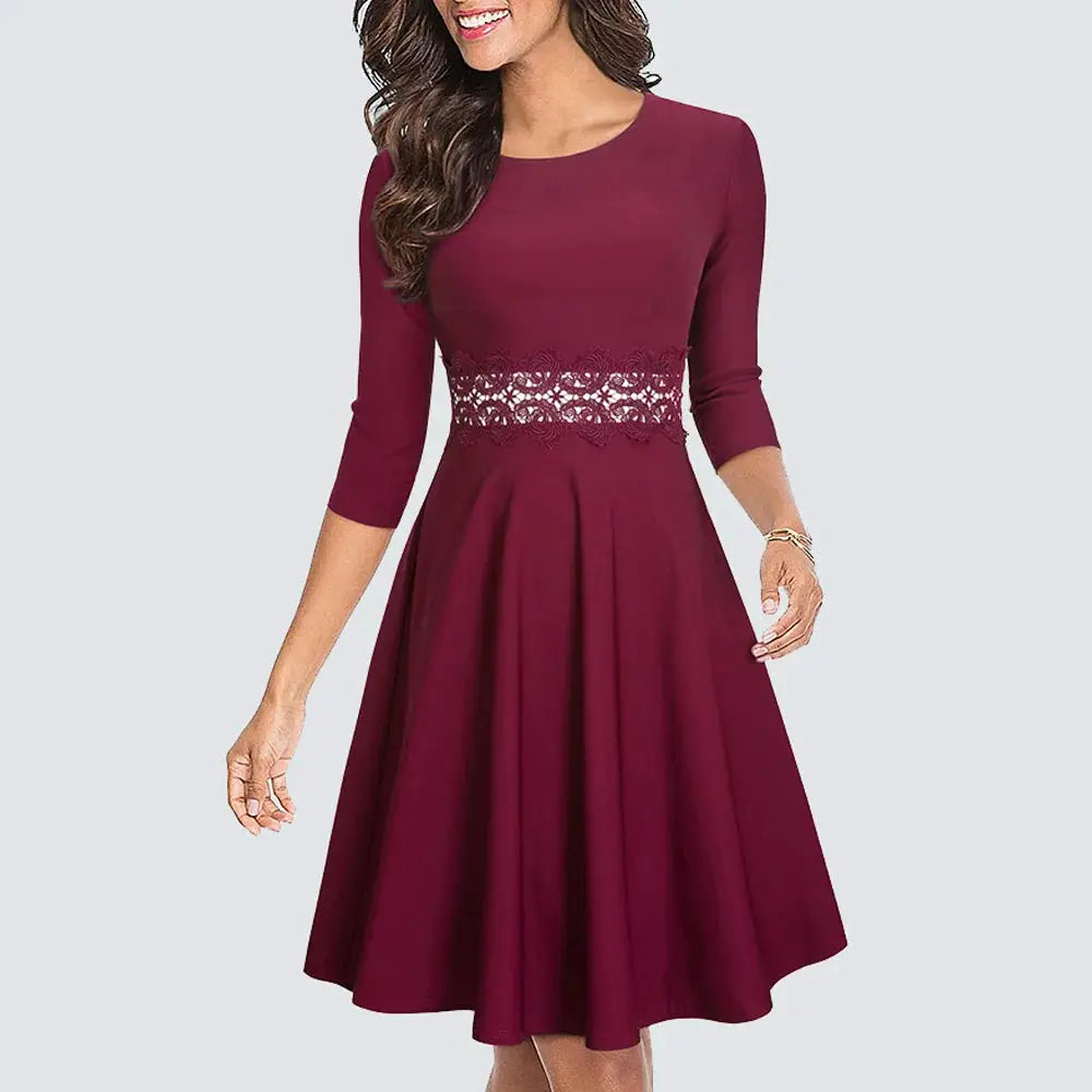 Women Vintage Casual Round Neck A line Summer Elegant Floral Lace Patchwork Sleeveless Tunic Party Swing Dress HA079 by All Mart Bristol Ltd