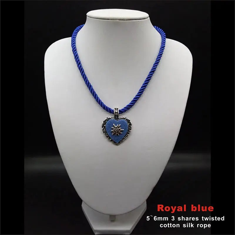 Bavarian Drawstring Cord Necklace Heart Edelweiss Pendant Ladies Costume Oktoberfest Jewelry Taditional German Pendant Necklace by All Mart Bristol Ltd