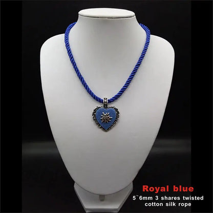 Bavarian Drawstring Cord Necklace Heart Edelweiss Pendant Ladies Costume Oktoberfest Jewelry Taditional German Pendant Necklace by All Mart Bristol Ltd