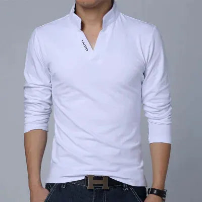 2025 T-Shirt Men Spring Cotton T Shirt Men Solid Color Tshirt Mandarin Collar Long Sleeve Top Men Brand Slim Fit Tee Shirts 5XL by All Mart Bristol Ltd