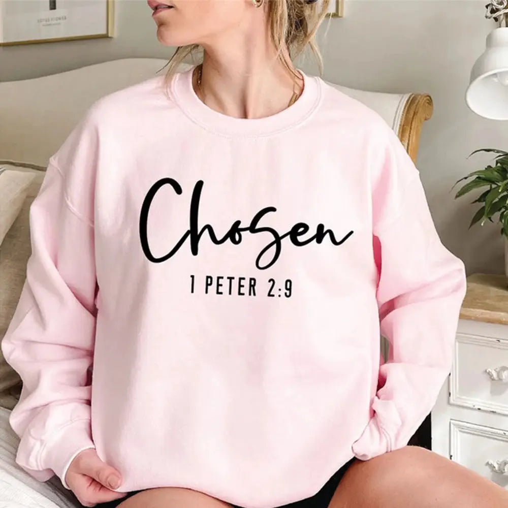 Chosen 1 Peter 2:9 Sweatshirt Chosen Crewneck Sweatshirts Christian Clothing Christian Apparel Casual Tops Hoodies for Women by All Mart Bristol Ltd