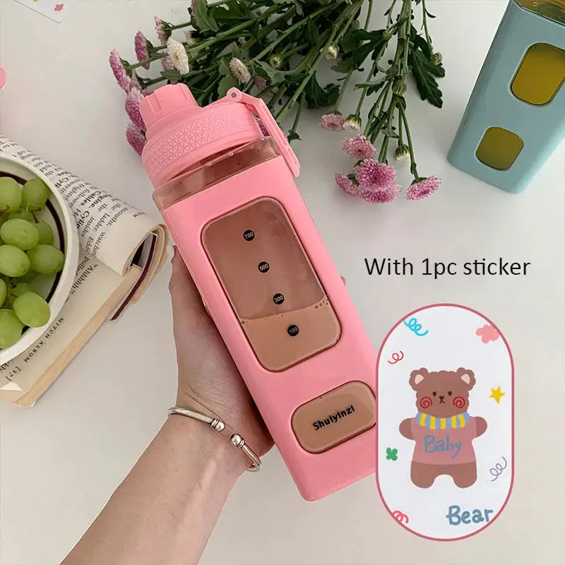 Kawaii Shaker Water Bottle With Straw Sticker Cute BPA Free 700ml/900ml Plastic Tea Milk Portable Gourde Drink Bottle For Girl by All Mart Bristol Ltd