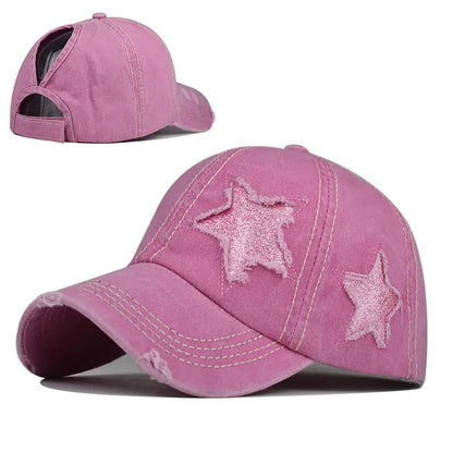 Baseball Cap Snapback Hat Girl baseball cap star pattern Horsetail Cap Hip Hop Fitted Cap Hats For Men Women Grinding Multicolor by All Mart Bristol Ltd
