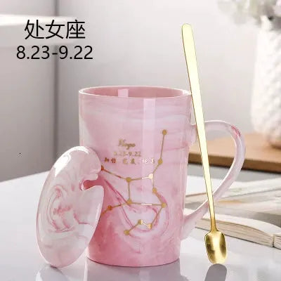Natural Marble 12 Constellation Ceramic Pink Zodiac Mug With Lid Coffee Mugs Creative Personality Cup 380ml Cups And Mugs Xicara by All Mart Bristol Ltd