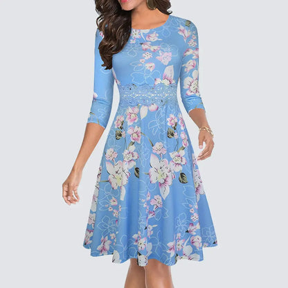 Women Vintage Casual Round Neck A line Summer Elegant Floral Lace Patchwork Sleeveless Tunic Party Swing Dress HA079 by All Mart Bristol Ltd