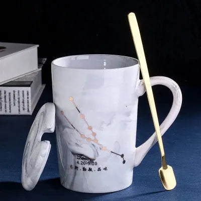 Natural Marble 12 Constellation Ceramic Pink Zodiac Mug With Lid Coffee Mugs Creative Personality Cup 380ml Cups And Mugs Xicara by All Mart Bristol Ltd