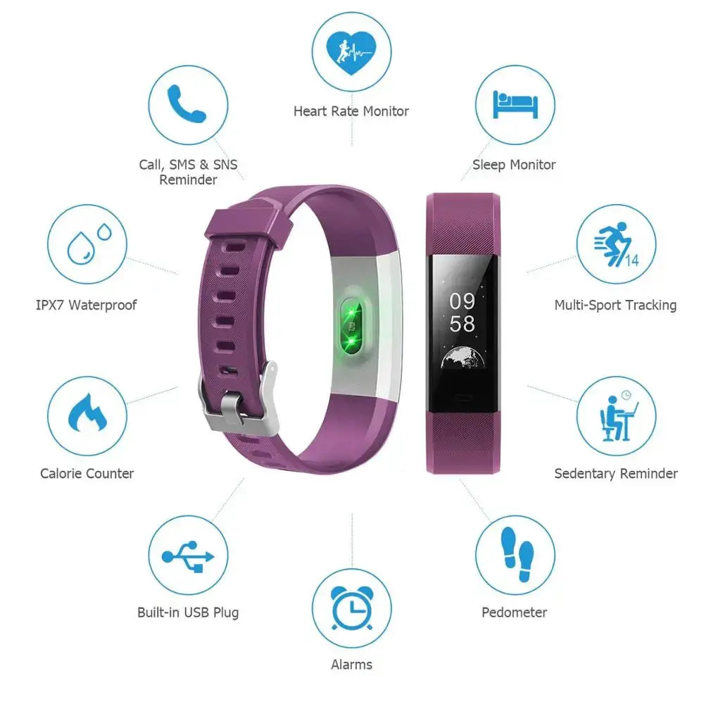 Smart Sports Bracelet Men and Women Pedometer Heart Rate Blood Pressure Fitness Tracker Smartwatch Bluetooth for iOS android+BOX by All Mart Bristol Ltd