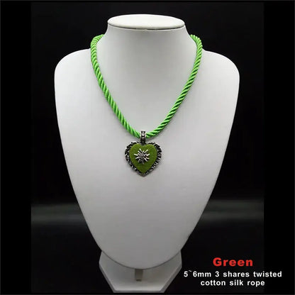 Bavarian Drawstring Cord Necklace Heart Edelweiss Pendant Ladies Costume Oktoberfest Jewelry Taditional German Pendant Necklace by All Mart Bristol Ltd