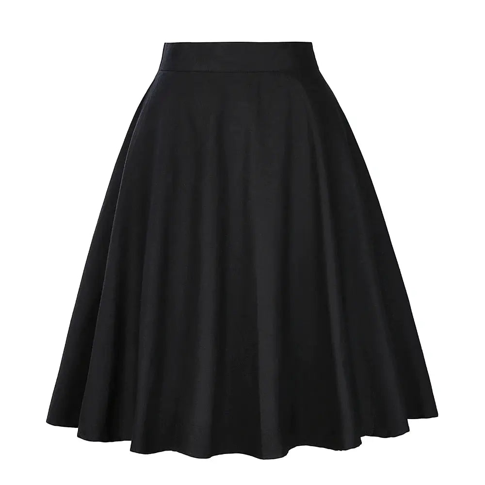 Women's Runway Cotton Retro Vintage Skirt Black Faldas High Waist A Line Rockabilly Jupe 50s Swing Umbrella Skirts Pin Up Skater by All Mart Bristol Ltd