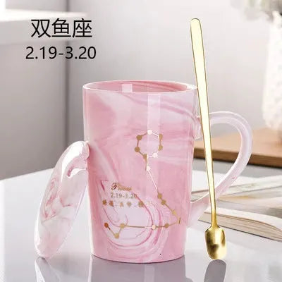 Natural Marble 12 Constellation Ceramic Pink Zodiac Mug With Lid Coffee Mugs Creative Personality Cup 380ml Cups And Mugs Xicara by All Mart Bristol Ltd