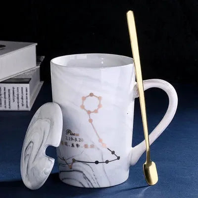 Natural Marble 12 Constellation Ceramic Pink Zodiac Mug With Lid Coffee Mugs Creative Personality Cup 380ml Cups And Mugs Xicara by All Mart Bristol Ltd