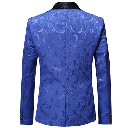 Men's royal blue floral jacquard party tuxedo suit by EDKAY COLLECTION UK