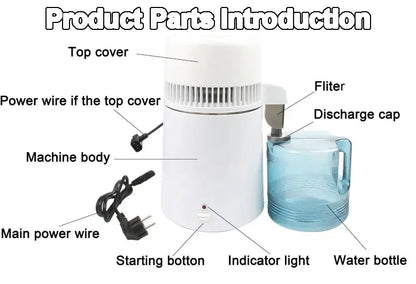 DMWD Pure Water Distiller 4L Dental Distilled Water Machine Filter Stainless Steel Electric Distillation Purifier Jug 110V 220V by All Mart Bristol Ltd