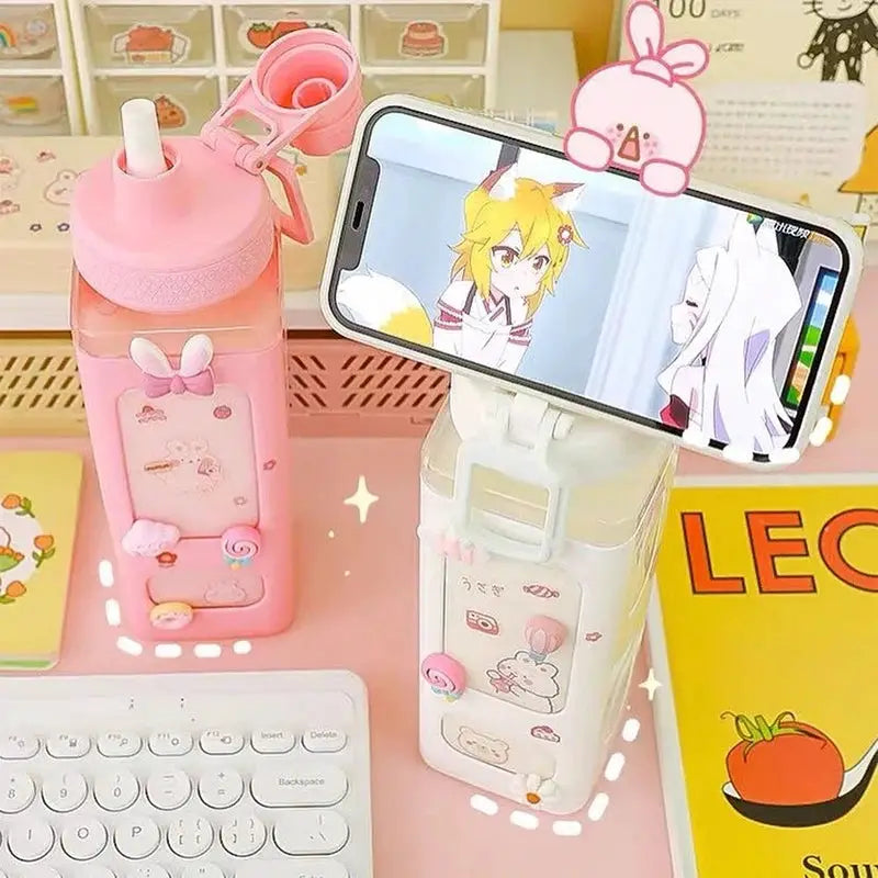 Kawaii Shaker Water Bottle With Straw Sticker Cute BPA Free 700ml/900ml Plastic Tea Milk Portable Gourde Drink Bottle For Girl by All Mart Bristol Ltd
