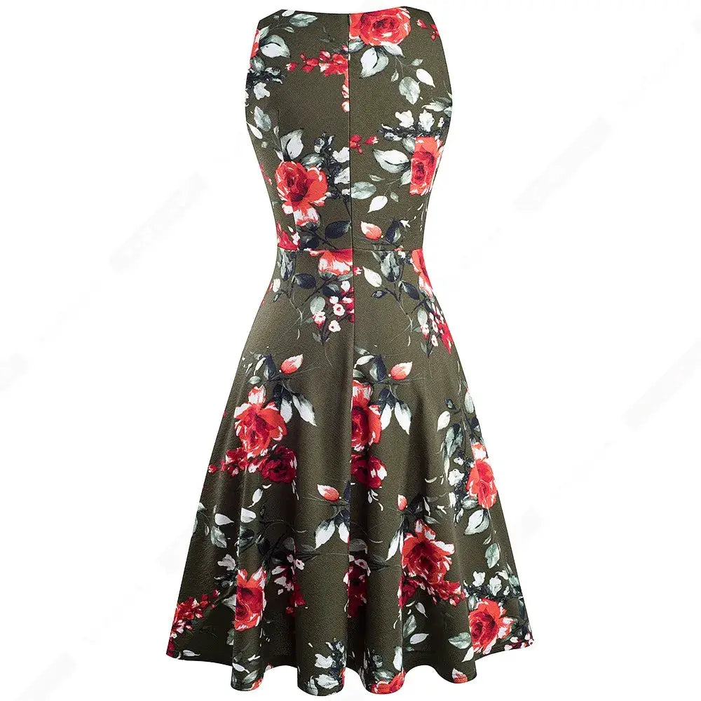 Women Vintage Casual Round Neck A line Summer Elegant Floral Lace Patchwork Sleeveless Tunic Party Swing Dress HA079 by All Mart Bristol Ltd