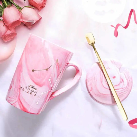 Natural Marble 12 Constellation Ceramic Pink Zodiac Mug With Lid Coffee Mugs Creative Personality Cup 380ml Cups And Mugs Xicara by All Mart Bristol Ltd