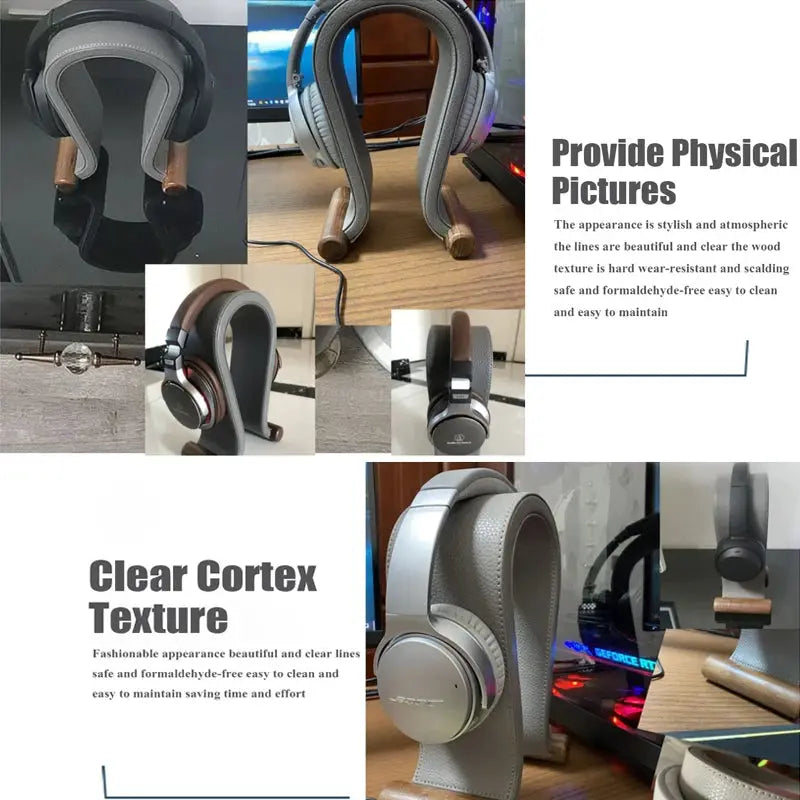 Universal Gaming Headset Stand PU Leather+Wood Headphone Holder Desk Display Shelf for Wired/Wireless Headphones Space Saving by All Mart Bristol Ltd