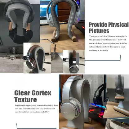 Universal Gaming Headset Stand PU Leather+Wood Headphone Holder Desk Display Shelf for Wired/Wireless Headphones Space Saving by All Mart Bristol Ltd