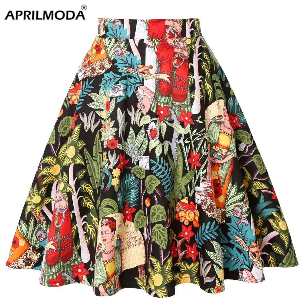 Women's Runway Cotton Retro Vintage Skirt Black Faldas High Waist A Line Rockabilly Jupe 50s Swing Umbrella Skirts Pin Up Skater by All Mart Bristol Ltd