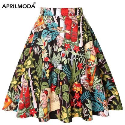 Women's Runway Cotton Retro Vintage Skirt Black Faldas High Waist A Line Rockabilly Jupe 50s Swing Umbrella Skirts Pin Up Skater by All Mart Bristol Ltd