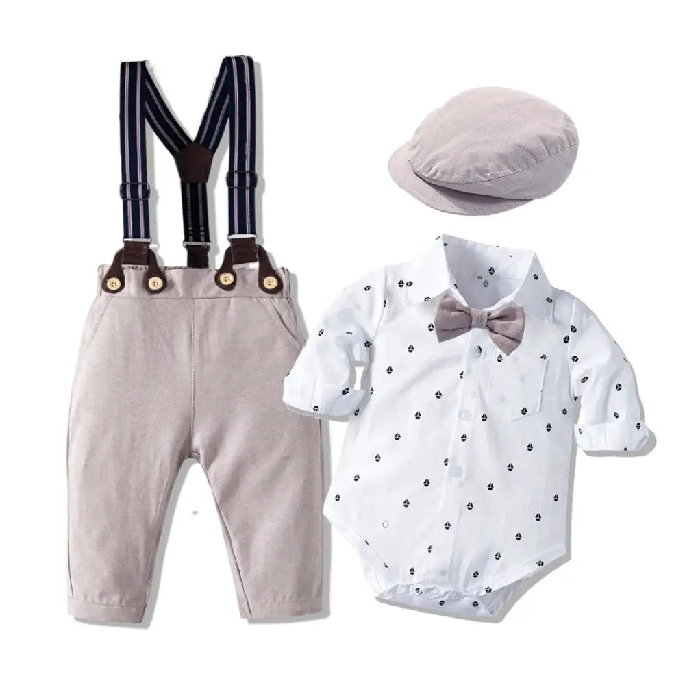 Baby Boy Birthday Gentleman Romper Clothes Set with Hat Cotton Spring Fall Toddler Kid Printed Bodysuit Dress Infant Outfit Suit by All Mart Bristol Ltd