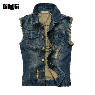 DIMUSI Summer Mens Ripped Denim Vest Male Tank Top Washed jeans waistcoat Man Retro Cowboy Hip Hop Sleeveless Jacket 6XL,YA564 by All Mart Bristol Ltd