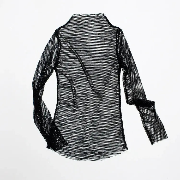 Women Fishnet Mesh See-through Black shirts Female Harajuku Sexy Long Sleeve Tee Tops by All Mart Bristol Ltd
