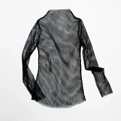 Women Fishnet Mesh See-through Black shirts Female Harajuku Sexy Long Sleeve Tee Tops by All Mart Bristol Ltd
