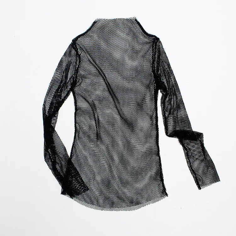 Women Fishnet Mesh See-through Black shirts Female Harajuku Sexy Long Sleeve Tee Tops by All Mart Bristol Ltd