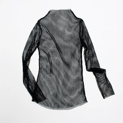Women Fishnet Mesh See-through Black shirts Female Harajuku Sexy Long Sleeve Tee Tops by All Mart Bristol Ltd