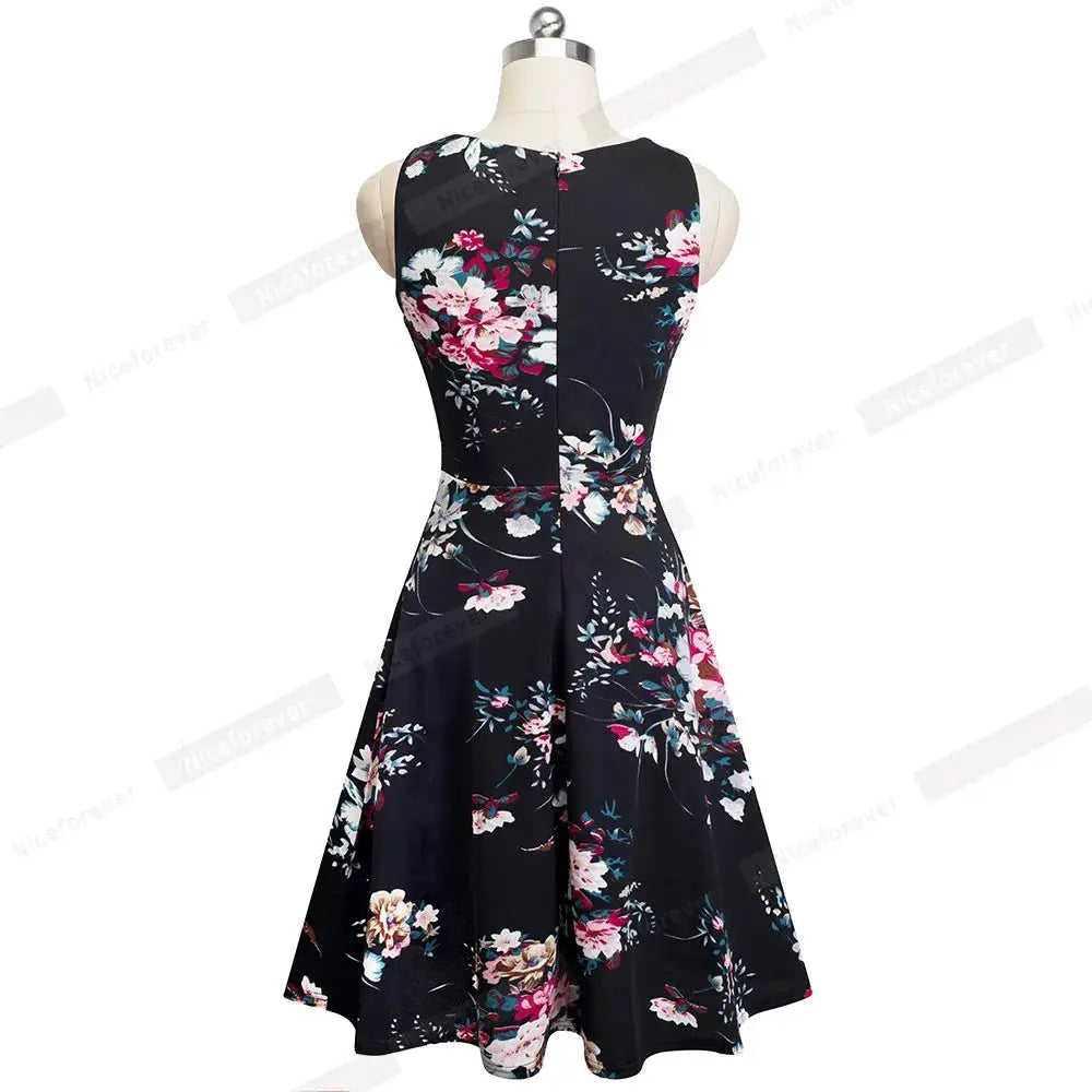 Women Vintage Casual Round Neck A line Summer Elegant Floral Lace Patchwork Sleeveless Tunic Party Swing Dress HA079 by All Mart Bristol Ltd