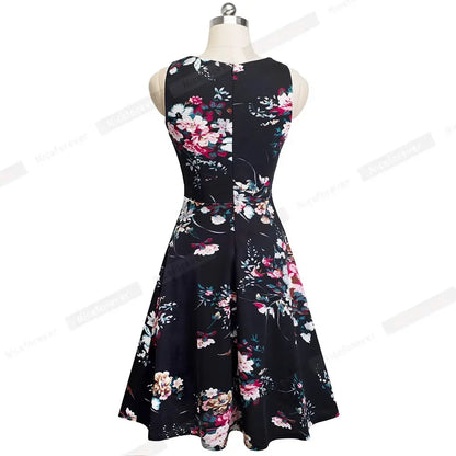 Women Vintage Casual Round Neck A line Summer Elegant Floral Lace Patchwork Sleeveless Tunic Party Swing Dress HA079 by All Mart Bristol Ltd