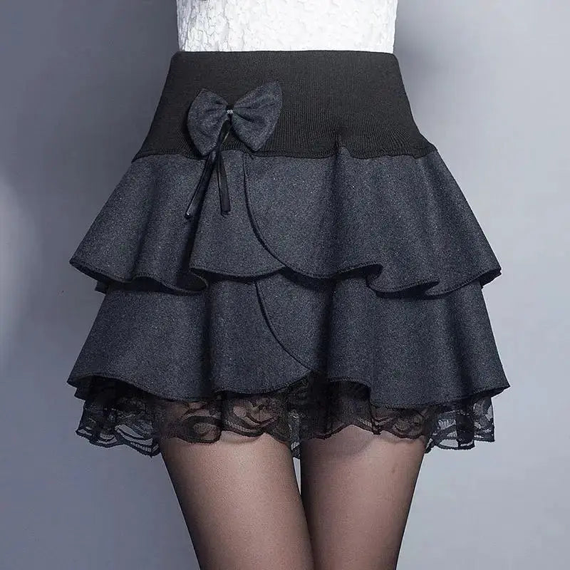 Zuolunouba Summer Slim Preppy Skirt Women Flower Bow Mini Tutu Style Elasticity Lace Skirts Shorts Lady High Waist Student by All Mart Bristol Ltd