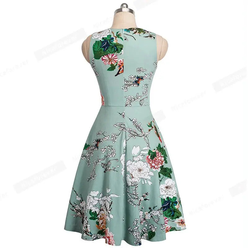 Women Vintage Casual Round Neck A line Summer Elegant Floral Lace Patchwork Sleeveless Tunic Party Swing Dress HA079 by All Mart Bristol Ltd