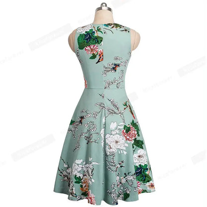 Women Vintage Casual Round Neck A line Summer Elegant Floral Lace Patchwork Sleeveless Tunic Party Swing Dress HA079 by All Mart Bristol Ltd