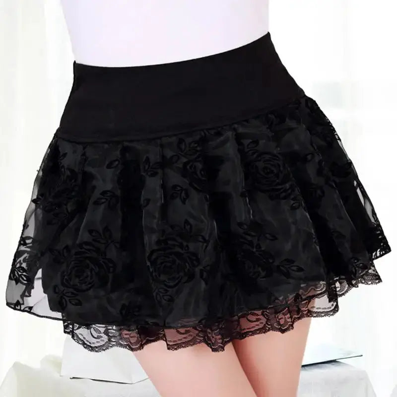 Zuolunouba Summer Slim Preppy Skirt Women Flower Bow Mini Tutu Style Elasticity Lace Skirts Shorts Lady High Waist Student by All Mart Bristol Ltd